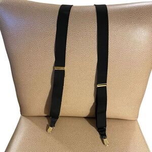 Pelican Mens Suspenders Leather Tabs Black Brass Adjustable Work Business